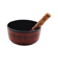 Hand Painted Metal Tibetan ging Bowl Musical Instrument for with Wooden Stick Mallet - For Meditation Yoga and Healing - Om Mani Padme Hum Peace.