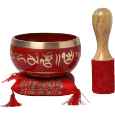 Metal Tibetan Buddhist Singing Bowl Musical Instrument for Meditation with Stick and Cushion.