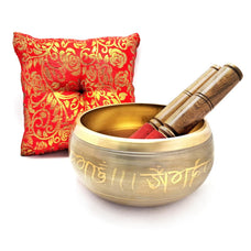 Tibetan Singing Bowl For Meditation Bowl Gautam Buddha Design Inside Brass Item (Golden, Grey)