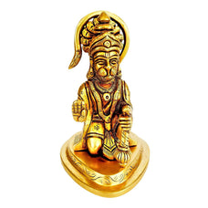 Spiritual Hanuman Statue Sitting Brass Finish Idol Decorative Showpiece Handcrafted