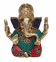 Brass Ganesha Statue Small Ganesh Idol Ganpati Murti Showpiece Hindu God.
