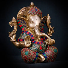 Spiritual Brass Ganesha Statue, 21 CM Ganesha statue in Brass, Ganesha for new Beginning, Home, Decor, Temple, Corner, Entrance, office, Best Gifts.