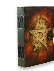 Leather Journal with rustic lock, Blank spell book of shadows|Grimoire journal Celtic Star