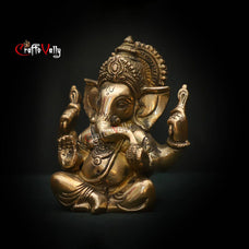 Brass Ganesha statue, 15 CM Ganesh Idol, Ganesha Figurine, Elephant head God, Antique Ganesha For Home, Decor, Temple, Pooja, Gifts..