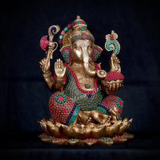 Brass Ganesh statue, 29 CM Lord Ganesha Idol, Ganpati Figurine