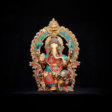 Brass Ganesha statue, 40 CM Hindu God of Good Luck, Ganesh for Home