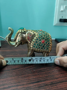 Brass Murti Statue of Maharaja Elephant Gemstone Brass Showpiece for Home and Home Entrance