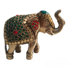 Brass Murti Statue of Maharaja Elephant Gemstone Brass Showpiece for Home and Home Entrance