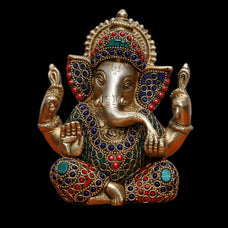 Ganesha Statue Brass Abstract Ganesha Idol Vinayak Sculpture Showpiece Lord Ganesh Figurine Hindu God Ganapati Murti Stone Temple Decor Gift.