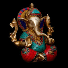 Ganesh Statue | Brass Lord Ganesha Idol | Good luck God | Home Decor | Ganesh with Stone Work Elephant Head God | Hindu God Home Decor Gift.