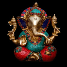 Ganesha Statue Brass | Ganesha Idol Vinayak Vintage Sculpture Lord Ganesh Figurine Hindu Elephant God Ganpati Murti Stone Temple Decor Gift.