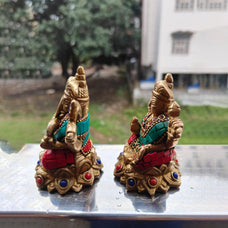 Brass Laxmi Ganesha Idol, Multicolour.