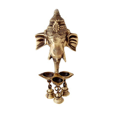 Brass Ganesha Wall Hanging Diya with Bells for Home Decor, Brass Hanging Diyas Oil Lamp, Diwali Gifts, Diyas for Diwali, Ghanti for Pooja.