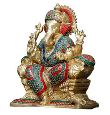 Handmade Brass Ganesh Statue, Lord Ganesha Idol Elephant Sculpture Hindu Religious Figurine Sacred Good Luck Spiritual Altar Home Decor Gift.