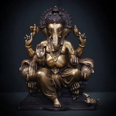 Ganesha Statue Brass Hindu God Lord Ganesh Elephant Figurine Sculpture Ganesha Idol Antique Gifts for him Vintage Metal Success Ganpati Ji.