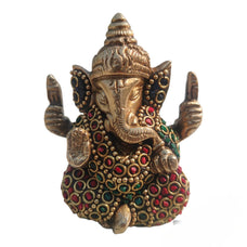 Pure Brass Appu Ganesh Idol for Home | Yellow Antique Finish.