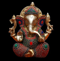 Ganesha Statue Brass Abstract Ganesha Idol Vinayak Sculpture Elephant Lord Ganesh Figurine Hindu God Ganpati Murti Stone Temple Decor Gift.