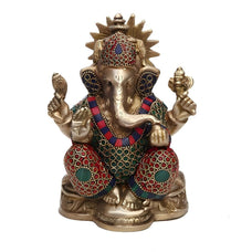 Handcrafted Brass Ganesh Idol, Ganesha Statue Hindu Elephant God Sculpture Vintage Metal Home Decor, Ganpati Pooja, Vinayak Yoga Studio Gift.