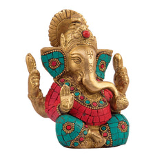 Ganpati Murti for Home Entrance Decor Diwali Gift Decorate with Multicolored Stone.