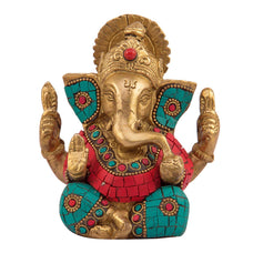 Ganpati Murti for Home Entrance Decor Diwali Gift Decorate with Multicolored Stone.