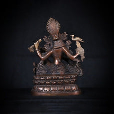 Brass Saraswati Statue with Veena, Sarasvati Hindu Goddess of Knowledge Handmade Art Spiritual Decor Indian Home Decor Gift for Study Space.