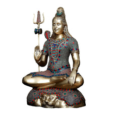 Large Shiva Statue brass with Stonework, Brass Lord Shiva Idol Large Shiv Murti Big Siva Figurine Adiyogi Hindu god of Dance Home Decor Gift.