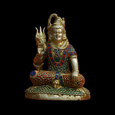 Shiva Statue Brass 17CM Lord Shiva Idol, Shiva Figurine Siva Sculpture Mahadev Divine Hindu God Adiyogi for Temple Home Decor Office Gift.