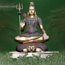 Large Shiva Statue brass with Stonework, Brass Lord Shiva Idol Large Shiv Murti Big Siva Figurine Adiyogi Hindu god of Dance Home Decor Gift.