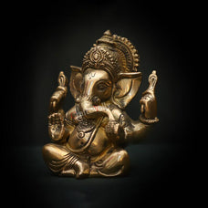 Brass Ganesha statue, 15 CM Ganesh Idol, Ganesha Figurine, Elephant head God, Antique Ganesha For Home, Decor, Temple, Pooja, Gifts..