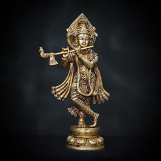 Krishna Statue Brass, Krishna Idol, Murlidhar figurine Hindu God Banke Vihari Sculpture Muli Gopal Gifts Decor Temple Home Office Pooja.