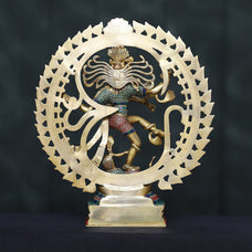 Brass Natraj Statue With OM Sign And Stone Work, Nataraja Idol, Natarajan Figurine Dancing Shiva Altar Antique Home Decor Garden Temple Gift.