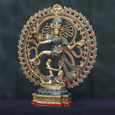 Brass Natraj Statue With OM Sign And Stone Work, Nataraja Idol, Natarajan Figurine Dancing Shiva Altar Antique Home Decor Garden Temple Gift.